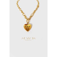 Jewel Geçme Zincir I Love You Plaka Gold Altın Kaplama Kolye