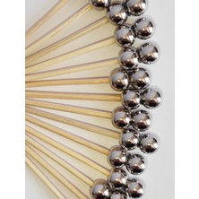 TM Tasarım Mağazası 50 Adet Dekoratif Gümüş Çift Inci Boncuklu Pasta Kürdan 6,5 cm - Mevlid Kürdanı - Inci 8 mm