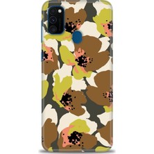 gmotp Samsung Galaxy M21 Kılıf Hd Baskılı - Yeşil Kahve Çiçekler