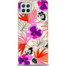 gmotp Samsung Galaxy M32 Kılıf Hd Baskılı - Kırmızı Mor Çiçekler