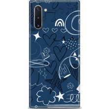 gmotp Samsung Galaxy Note 10 Kılıf Hd Baskılı - Notalar ve Kalpler Mavi