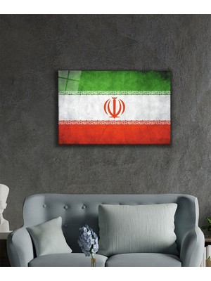 Premium Global Dekoratif Baskı Duvar Sanatı Iran Cam Tablo Iran Flag