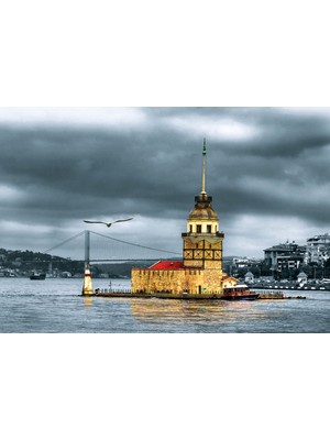 Aden Istanbul Manzara Kız Kulesi Gri Puslu Hava Kanvas Tablo