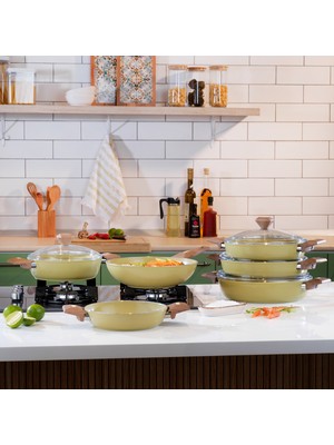 Schafer Fiesta Seramik Basık Tencere 30 Cm-Yeşil