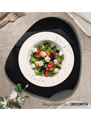 Decorita Cam Tabak | Kahvaltı Tabağı | Cam Supla | 2'li Takım | Düz Renk - Siyah | 32CM x 35CM