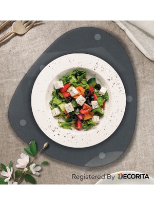 Decorita Cam Tabak | Kahvaltı Tabağı | Cam Supla | 2'li Takım | Füme Cam | 32CM x 35CM