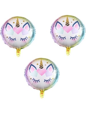 Rönesans Parti Unicorn Yuvarlak Folyo Balon 3 Adet