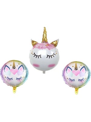 Rönesans Parti Unicorn Karakterli ve Yuvarlak Folyo Balon Seti