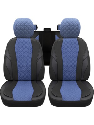 Minderland Vıp Serisi - Hyundai Elantra ile Uyumlu Oto Koltuk Kılıfı, Tay Tüyü-Deri / Mavi*siyah*siyah