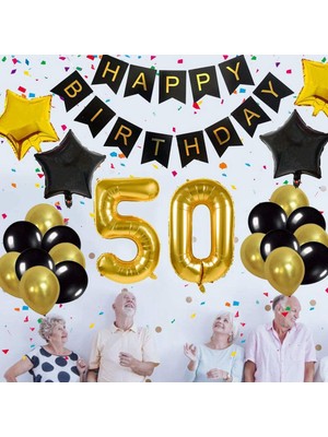 Decisive 2x 50TH Doğum Günü Partisi Dekor Seti Mutlu Doğum Günü Balon Afiş Numarası "50" Balonlar Mylar Folyo ve Balonlar (Yurt Dışından)