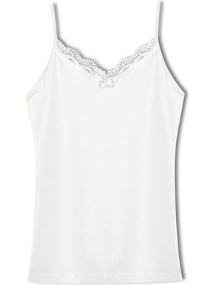 Hnx Pamuklu Yakası Dantel Ince Askılı Kadın Atlet Ekru