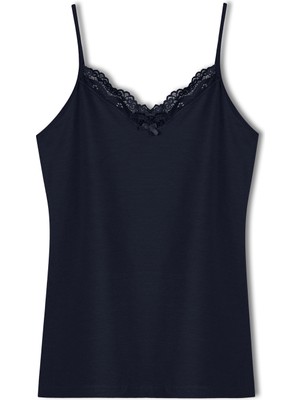 Hnx Pamuklu Yakası Dantel Ince Askılı Kadın Atlet Lacivert