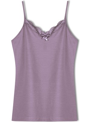 Hnx Pamuklu Yakası Dantel Ince Askılı Kadın Atlet Eflatun