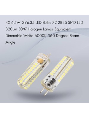 Decisive 2x 6.5W Gy6.35 LED Ampuller 72 2835 Smd LED 320LM 50W Halojen Lambalar Eşdeğer Kısılabilir Saf Beyaz 6000K 360 Derece Işın Açısı Silikon Mısır Ampul (Yurt Dışından)