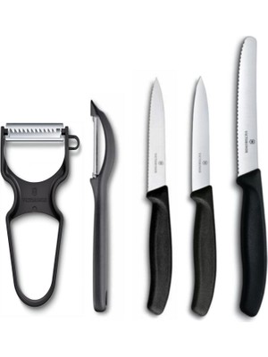 Victorinox 5 Parça Siyah  Soyacak Set Novaev Özel