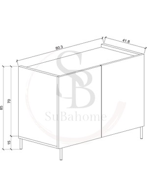 Subahome Modern Mdf Çok Amaçlı 80 cm 2 Kapaklı Beyaz Konsol- Demir Ayaklı Estetik Tasarım