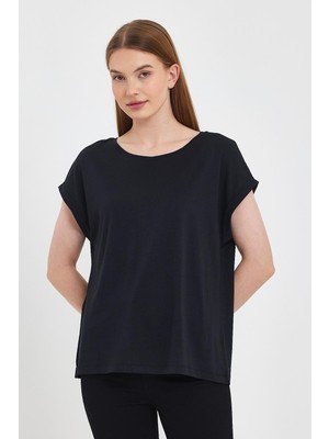 Vena Kadın Cindy Siyah Bisiklet Yaka Regular Fit Basic Modal Tişört (Lyocell)