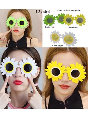 Pandoli Sunflower Ayçiçeği Şeklinde Parti Gözlüğü 12 Adet 3 Renk Hawairetro