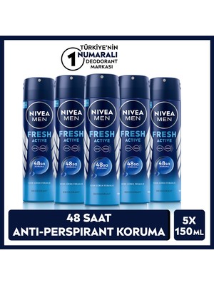 Nivea Men Fresh Active Erkek Sprey Deodorant 150 ml X5 Adet,48 Saat Deodorant Koruması