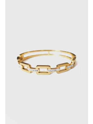 Jewel Büyük Taşlı Geçiş Gold Altın Kaplama Bileklik