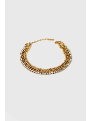 Jewel Üç Zincir Su Yolu Gold Altın Kaplama Bileklik