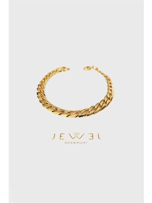Jewel Çizgili Kalın Zincir Gold Altın Kaplama Bileklik