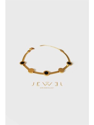 Jewel Pul Detaylı Italyan Zincir Gold Altın Kaplama Bileklik