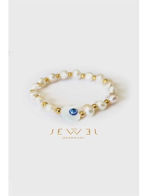 Jewel Nazar Boncuklu Kalp Incili Kordon Gold Altın Kaplama Bileklik