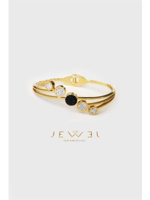 Jewel Beş Boncuk Taşlı Gold Altın Kaplama Bileklik