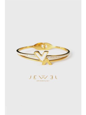 Jewel Sedef Taşlı V Model Gold Kaplama Bileklik