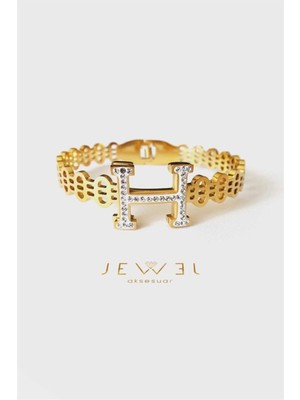 Jewel H Taşlı Detay Gold Altın Kaplama Bileklik