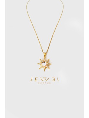 Jewel Pearl Sun Model Gold Altın Kaplama Kolye