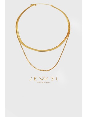 Jewel Italyan Çift Ince Zincir Gold Altın Kaplama Kolye