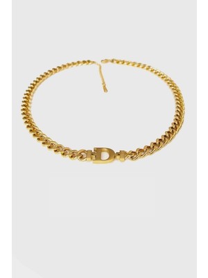 Jewel D Model Kalın Zincir Gold Altın Kaplama Kolye