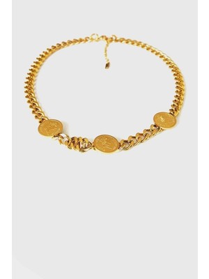 Jewel Üç Elizabeth Plaka Kalın Zincir Kolye