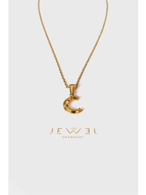 Jewel C Harfi Büyük Gold Altın Kaplama Kolye