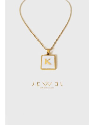 Jewel K Harfi Kare Gold Altın Kaplama Kolye