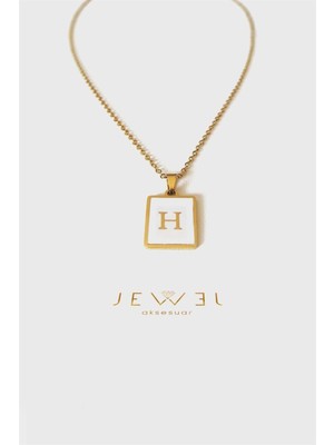 Jewel H Harfi Kare Gold Altın Kaplama Kolye