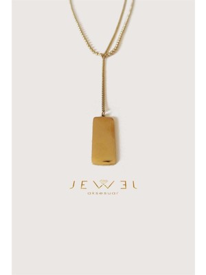 Jewel Dikdörtgen Plaka Gold Altın Kaplama Kolye