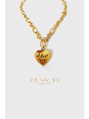 Jewel Geçme Zincir I Love You Plaka Gold Altın Kaplama Kolye