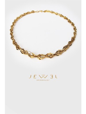 Jewel Kristal Model Gold Altın Kaplama Kolye