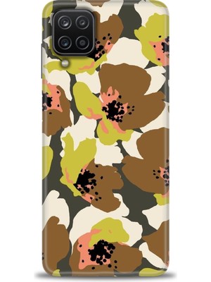 gmotp Samsung Galaxy M12 Kılıf Hd Baskılı - Yeşil Kahve Çiçekler