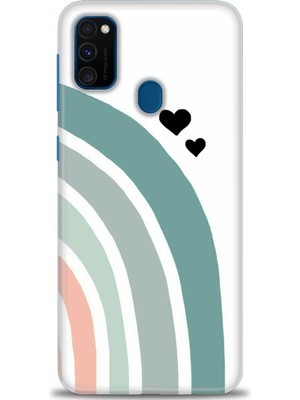 gmotp Samsung Galaxy M21 Kılıf Hd Baskılı - Gökkuşağı ve Kalpler