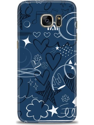 gmotp Samsung Galaxy S7 Edge Kılıf Hd Baskılı - Notalar ve Kalpler Mavi