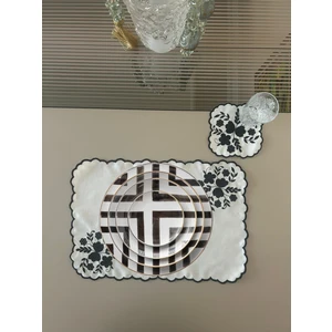Lilies Atelier Çiçek Desenli Nakış Keten Sofra Takımı 2 Adet Amerikan Servis ve 2 Adet Kokteyl Peçetesi