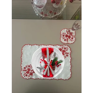 Lilies Atelier Çiçek Desenli Nakış Keten Sofra Takımı 2 Adet Amerikan Servis ve 2 Adet Kokteyl Peçetesi