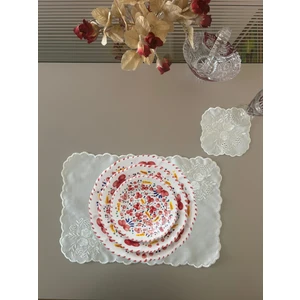 Lilies Atelier Çiçek Desenli Nakış Keten Sofra Takımı 2 Adet Amerikan Servis ve 2 Adet Kokteyl Peçetesi