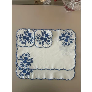 Lilies Atelier Çiçek Desenli Nakış Keten Sofra Takımı 2 Adet Amerikan Servis ve 2 Adet Kokteyl Peçetesi