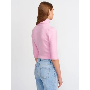 10306 Balıkçı Yaka Kısa Kol Crop Kazak-Pembe