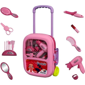 Çek-Çek Valizli Büyük Boy 15 Parça Güzellik Seti 2in1 - Kuaförcülük Oyun Seti